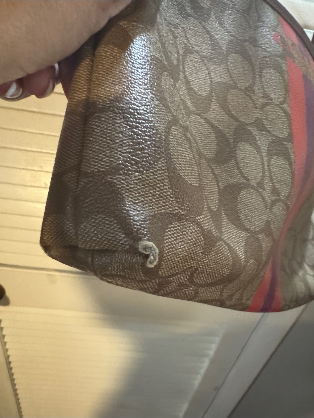 Coach Monogram Crossbody with Red and Pink Center Stripe - Picture 9 of 10
